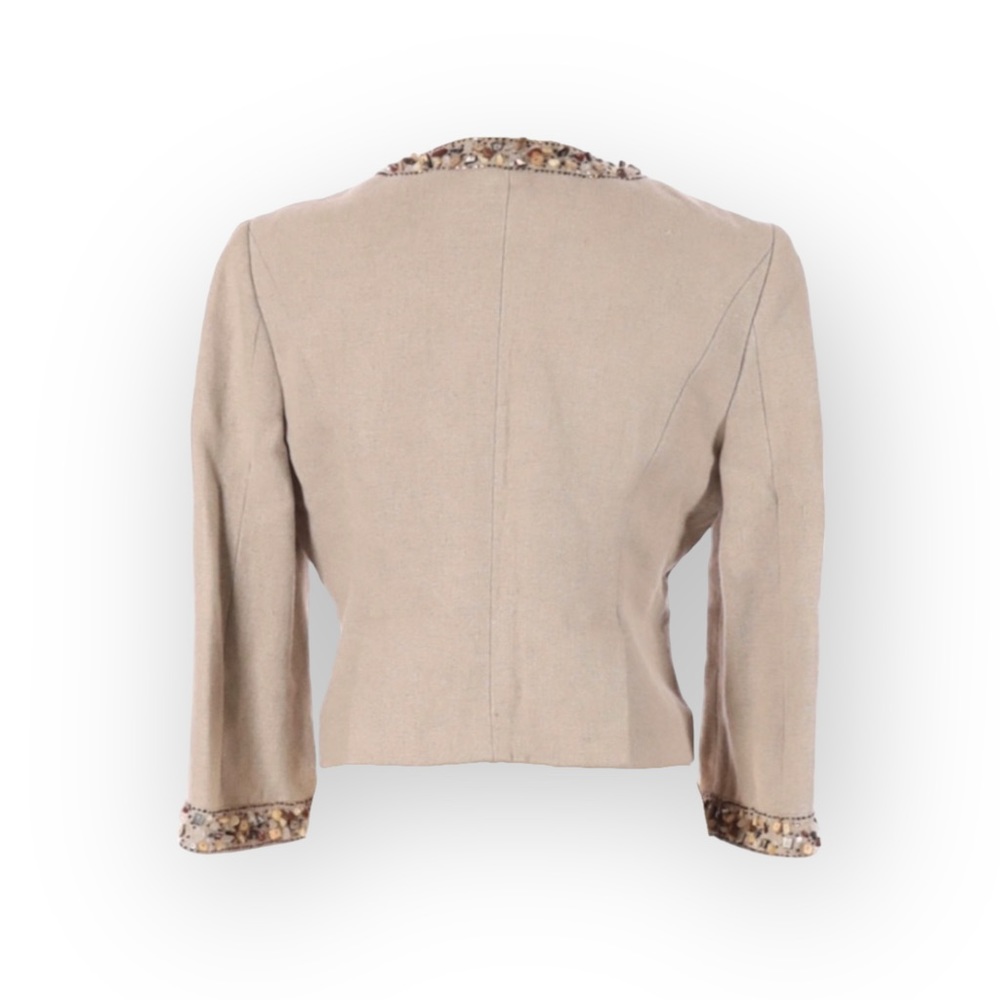 BCBG MaxAzria  Gemma Raw Gems Cropped Linen Jacket  Straw Beige - Picture 13 of 16